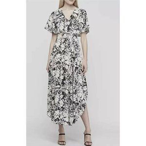 Express Chiffon Floral Long Dress 90240 Size XL Black Pink Metallic